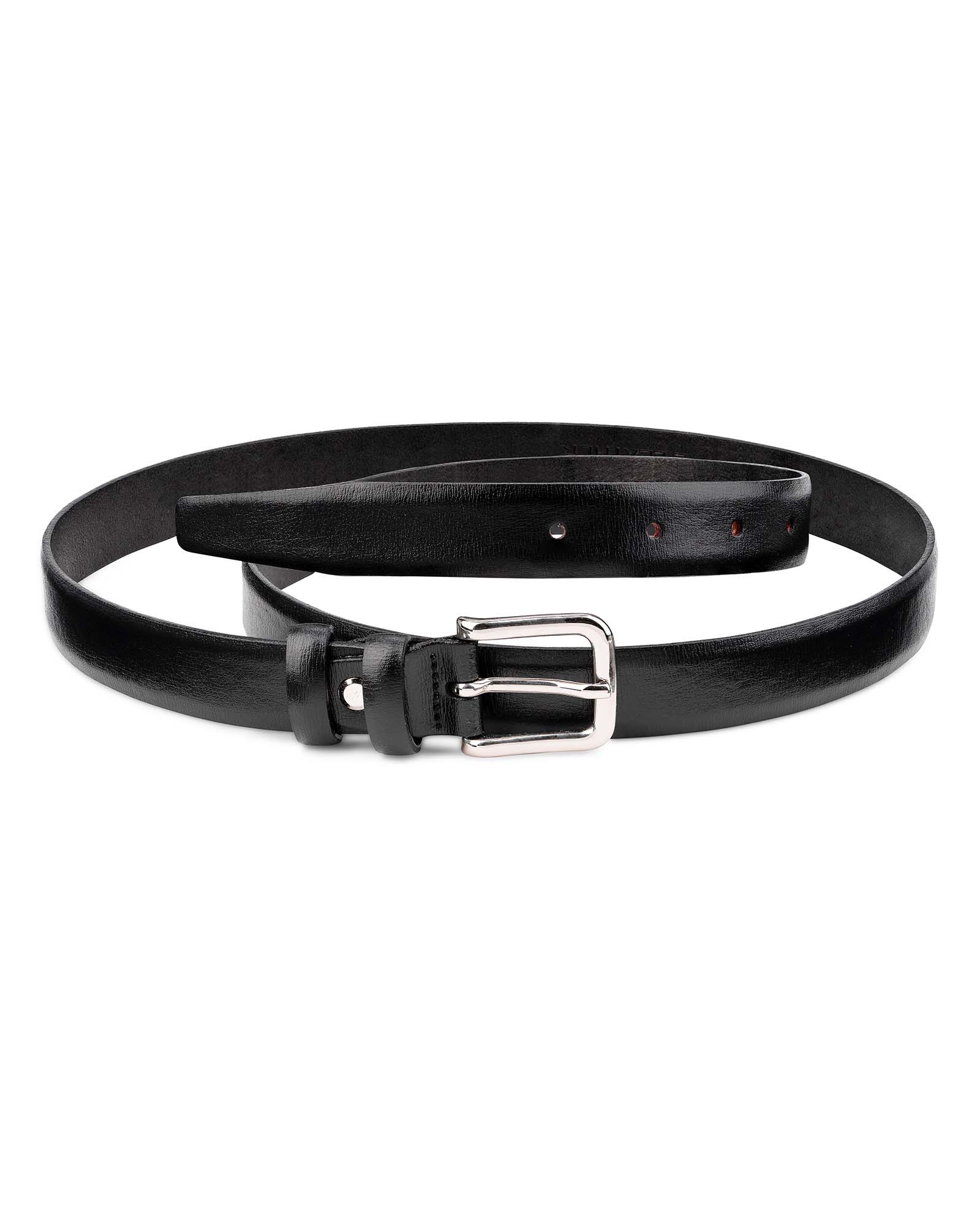 Women's Thin Leather Belt Smooth Black 1 inch Wide 28 / 70 cm - Black | Capo Pelle